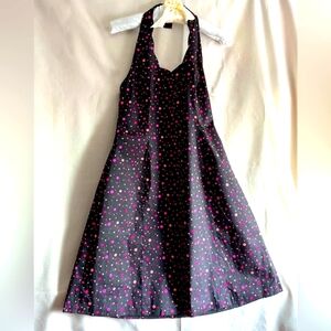 VINTAGE  ROBBIE BEE  Halter dress.  Size10.  Black with pink polka-dots. Lined